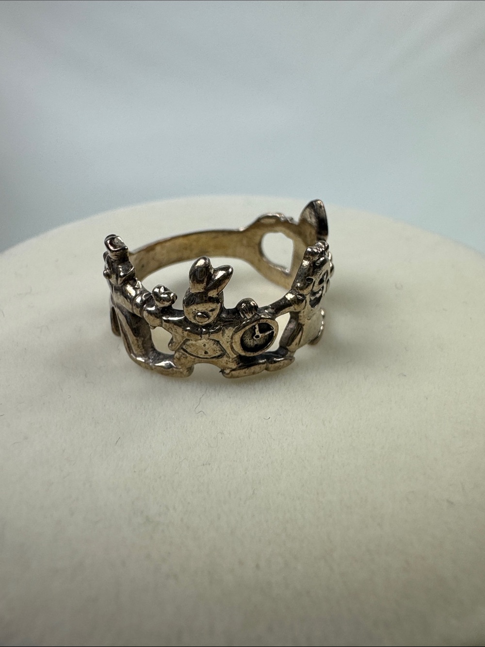 Vintage Silver Bunny & Bear Cutout Band Ring Size 9